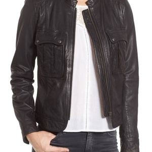 Women's Patch pocket Leather Jacket, Size L